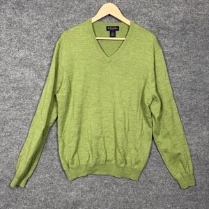 Brooks Brothers Size Large Sweater Green Merino Wool Blend Preppy Capsule V Neck